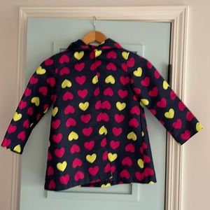 Gymboree girls rain coat size 5-6 navy with yellow and pink hearts